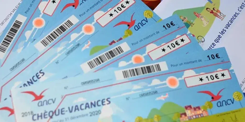 Chèques-vacances ANCV d’un montant de 10 euros, émis par l’Agence Nationale pour les Chèques-Vacances