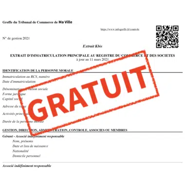Exemple d’extrait Kbis gratuit à télécharger en ligne sur Monidenum